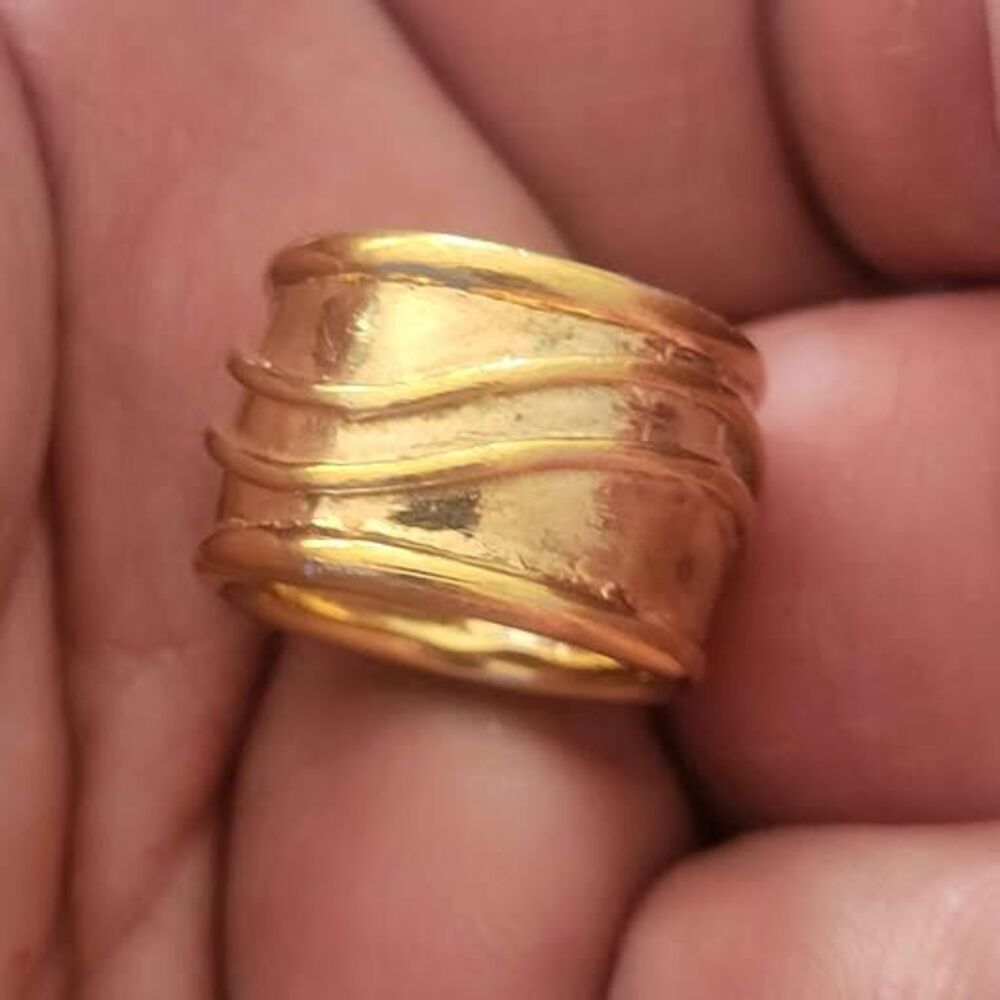 Giselle 925 Sterling Silver Gold Vermeil Wide Ribbed Band Ring Size 4.5-5